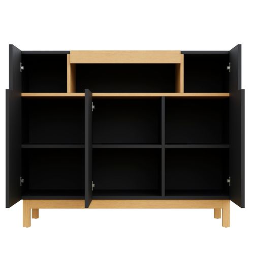 Buffet Bas 120,5x42x96 Cm, 3 Portes Et Étagère Centrale, Panneaux De Particules, Noir+bois