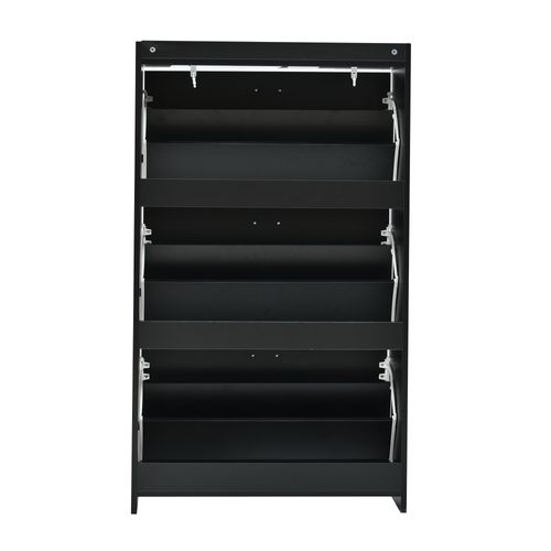 Meuble à Chaussures 70x30x120 Cm, 3 Portes à Bascule, 6 Compartiments Réglables, Mdf, Noir