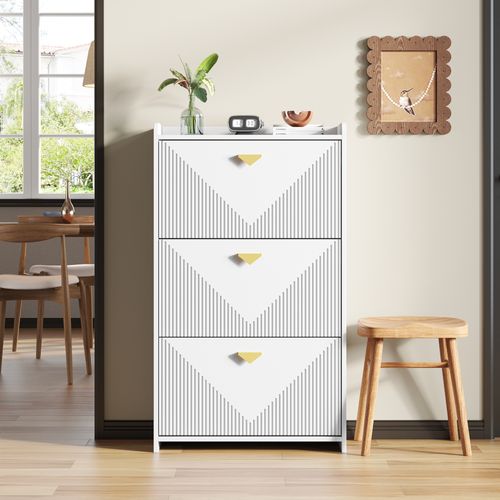 Meuble à Chaussures 70x30x120 Cm, 3 Portes Pliantes, 6 Étagères Réglables, Mdf, Blanc