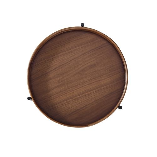 Bout De Canapé 44x44x48 Cm, Double Plateau, Bois Et Mdf, Piètement En Métal Noir, Couleur Brun+noir