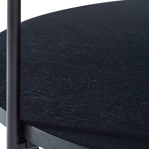 Table Basse Ronde 69x69x38 Cm, Double Plateau Rangement, Bois Et Mdf, Cadre En Fer Noir, Noir
