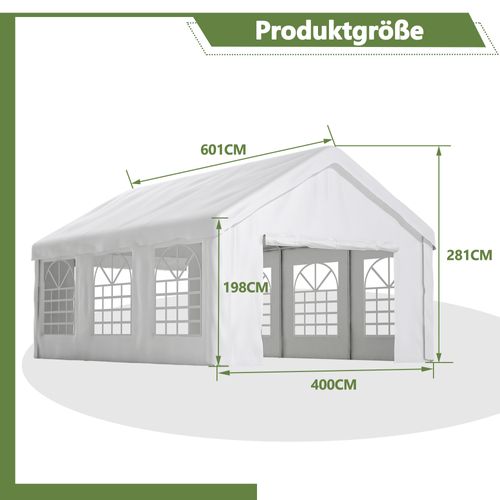 Tonnelle 601x400x281 Cm, Portes Enroulables Avant Arrière, Acier Tissu Oxford, Blanc