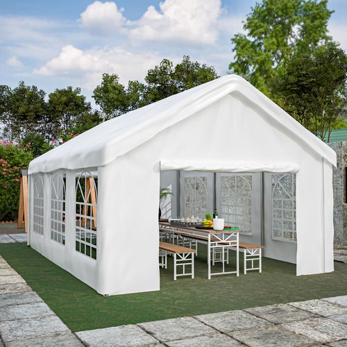 Tonnelle 601x400x281 Cm, Portes Enroulables Avant Arrière, Acier Tissu Oxford, Blanc