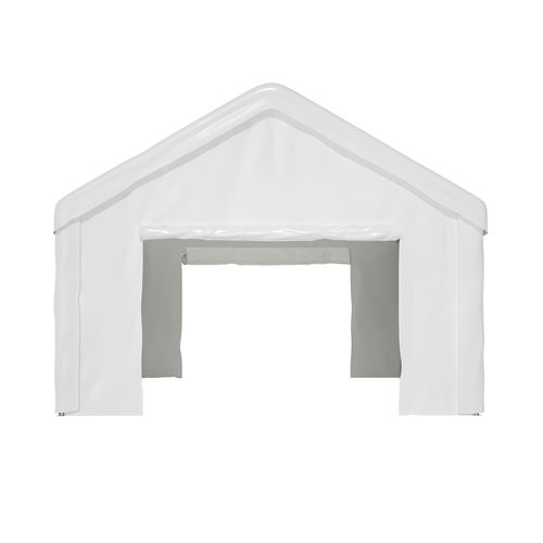 Tonnelle 601x400x281 Cm, Portes Enroulables Avant Arrière, Acier Tissu Oxford, Blanc