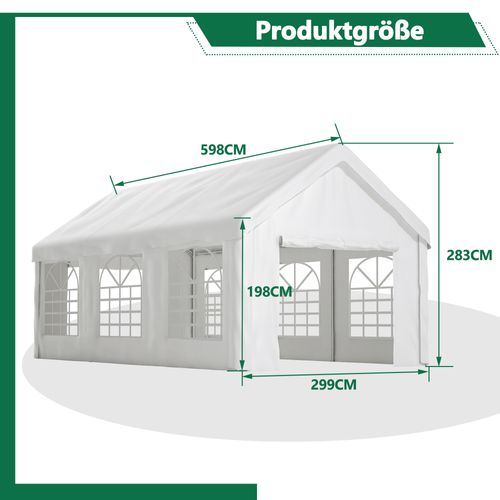 Tonnelle De Jardin 598x299x283 Cm, Double Porte Enroulable, Acier Et Tissu Oxford Enduit Pe, Blanc