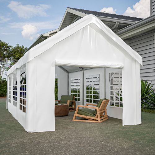 Tonnelle De Jardin 598x299x283 Cm, Double Porte Enroulable, Acier Et Tissu Oxford Enduit Pe, Blanc