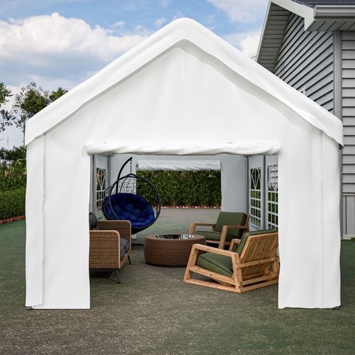 Tonnelle De Jardin 598x299x283 Cm, Double Porte Enroulable, Acier Et Tissu Oxford Enduit Pe, Blanc