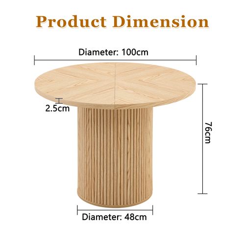 Table Basse Ronde 100x100x76cm, Plateau 4 Segments, Pieds Cylindriques, Mdf, Métal, Couleur Bois
