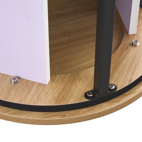 Table Basse Ronde 100x100x76cm, Plateau 4 Segments, Pieds Cylindriques, Mdf, Métal, Couleur Bois