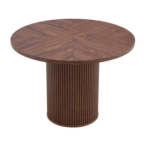 Table Basse Ronde 100x100x76cm, Plateau 4 Segments En Mdf, Pieds Cylindriques, Structure Métal, Brun