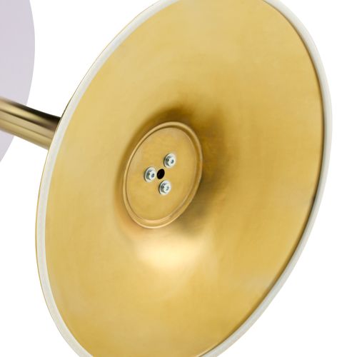 Table D'appoint Ronde 60x60x72 Cm, Plateau Thermoformé 2 Cm, Pied Métal Doré, Mdf, Blanc Et Doré