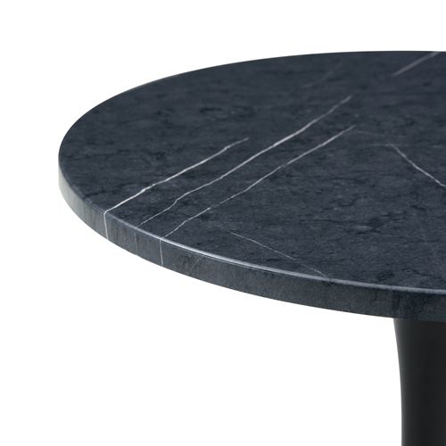 Table D'appoint Ronde 60x60x72 Cm, Plateau Thermoformé En Mdf Motif Marbre, Pied Central Métal Noir