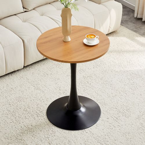 Table D'appoint Ronde 60x60x72 Cm, Plateau Thermoformé 2 Cm, Pied Métal, Mdf, Couleur Bois+noir