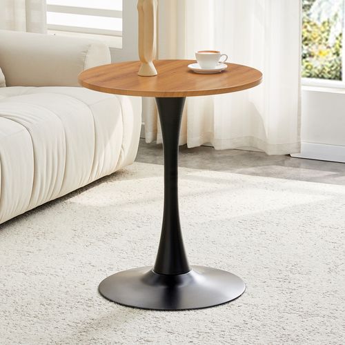 Table D'appoint Ronde 60x60x72 Cm, Plateau Thermoformé 2 Cm, Pied Métal, Mdf, Couleur Bois+noir