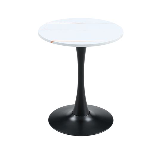 Table D'appoint Ronde 60x60x72 Cm, Pied Central En Métal, Mdf, Couleur Blanc+noir