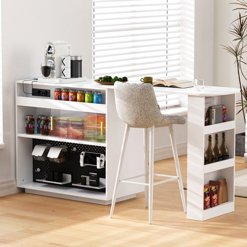Table De Bar 120x50x95,5 Cm, Éclairage LED, Station De Charge USB Et Type C, Mdf, Blanc