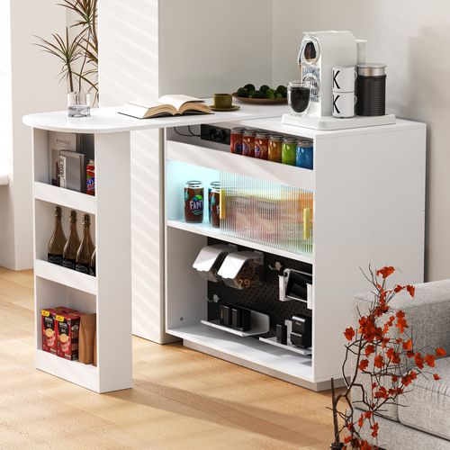 Table De Bar 120x50x95,5 Cm, Éclairage LED, Station De Charge USB Et Type C, Mdf, Blanc