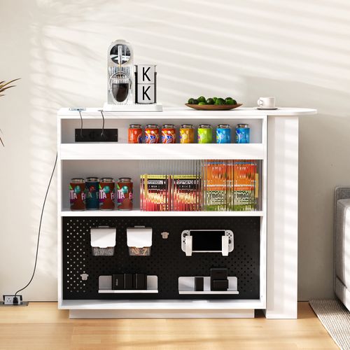 Table De Bar 120x50x95,5 Cm, Éclairage LED, Station De Charge USB Et Type C, Mdf, Blanc