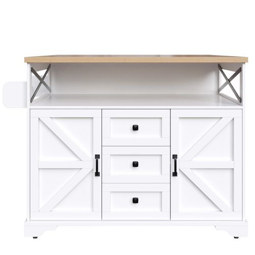 Îlot De Cuisine 120x43-71.5x98 Cm, Plateau Rabattable LED, Mdf, Métal, Couleur Blanc+bois