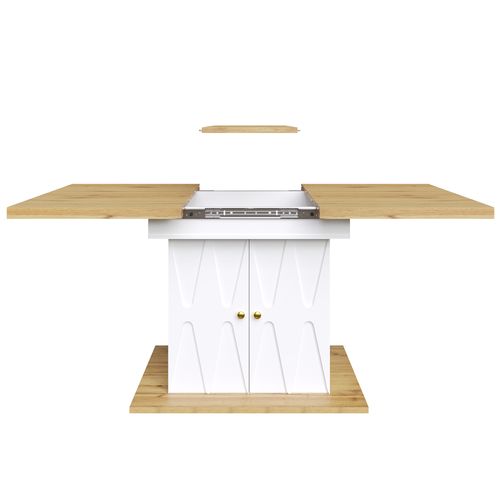 Table Extensible 110(140)x70x76,5 Cm, Rangement Intégré, Pieds à Relief, Mdf Et Métal, Blanc+bois