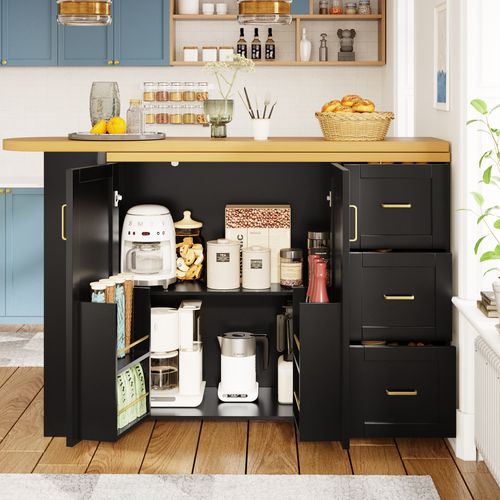 Table De Bar Extensible 135-228x39x106.5 Cm, Roulettes, Mdf Et Métal, Noire, Plateau Effet Bois