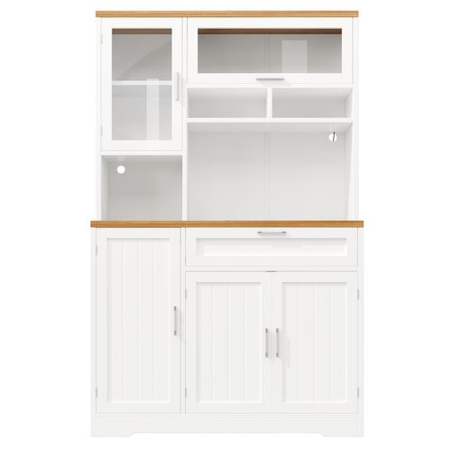 Haut Meuble De Cuisine 104x40x180 Cm, Vitrine LED USB, Mdf Métal, Couleur Blanc Et Bois
