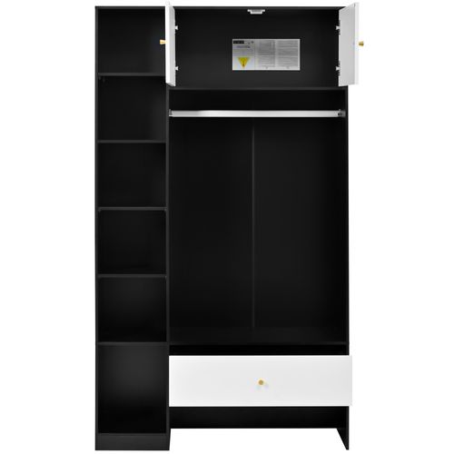 Meuble D'entrée 105x40x185 Cm, 6 Rangements Penderie, Tiroir, Panneaux De Particules, Noir+blanc