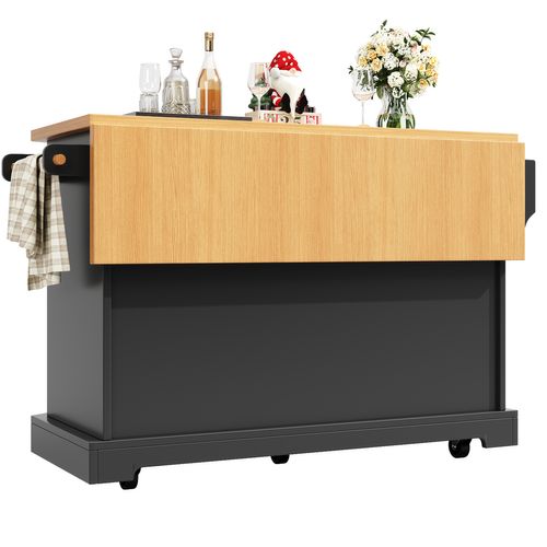 Îlot De Cuisine Sur Roulettes 120x45x91 Cm, 6 Tiroirs Et 2 Portes, Mdf Métal, Noir