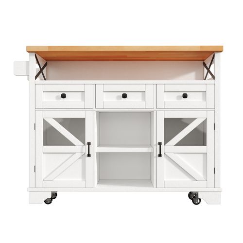 Îlot De Cuisine 120x43-71x98 Cm, 3 Tiroirs, Plateau Rabattable, Mdf, Métal, Blanc+bois