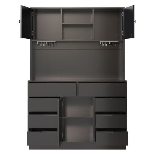 Buffet De Cuisine 120x40x183,5 Cm, Plan Large Avec LED Connectée, Mdf Et Métal, Noir