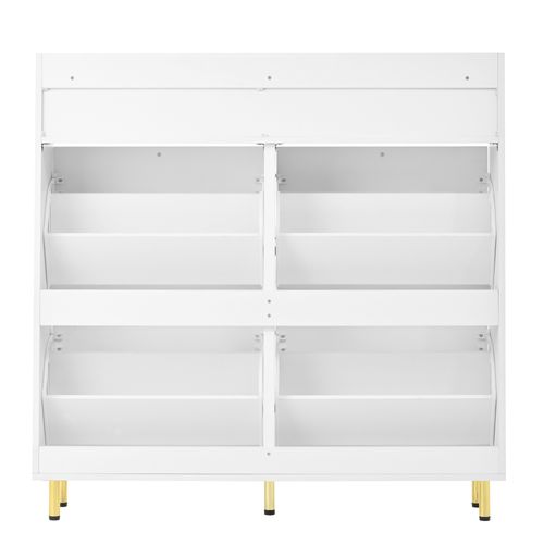 Meuble à Chaussures 106,5x25x105,5 Cm, 4 Abattants, 2 Tiroirs Gain De Place, Mdf, Pb, Blanc