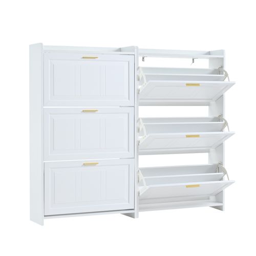 Lot De 2 Meuble à Chaussures 70x24x120 Cm, 6 Portes à Bascule, Mdf Et Panneaux, Blanc