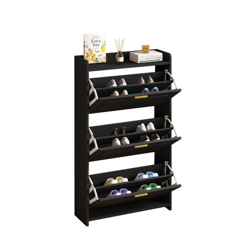 Meuble à Chaussures 70x24x120 Cm, 3 Portes à Bascule, Mdf Et Panneau De Particules, Noir