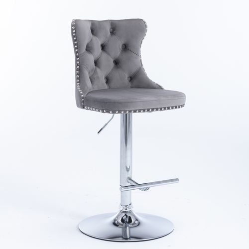 Lot De 2 Tabourets De Bar, Hauteur Réglable 63 à 84 Cm, Moderne, Velours, Gris