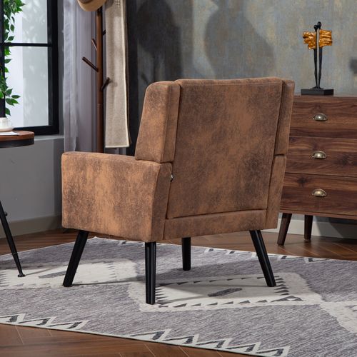 Fauteuil Compact, Assise Confortable, Revêtement Suédine, Pieds En Bois, Couleur Café