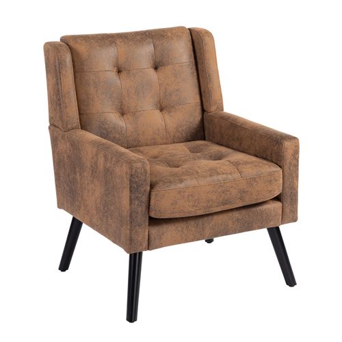 Fauteuil Compact, Assise Confortable, Revêtement Suédine, Pieds En Bois, Couleur Café