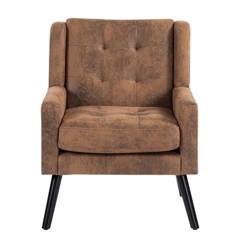 Fauteuil Compact, Assise Confortable, Revêtement Suédine, Pieds En Bois, Couleur Café