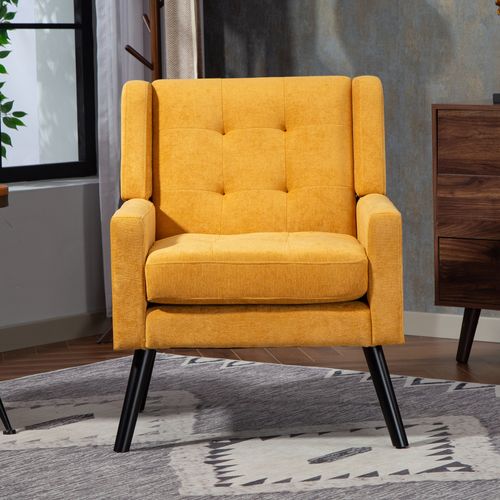 Fauteuil Compact, Assise Confortable, Revêtement Suédine, Pieds En Bois, Couleur Jaune