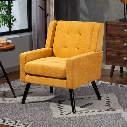 Fauteuil Compact, Assise Confortable, Revêtement Suédine, Pieds En Bois, Couleur Jaune