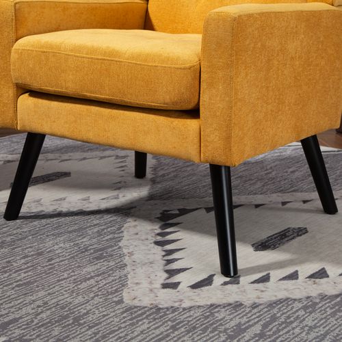 Fauteuil Compact, Assise Confortable, Revêtement Suédine, Pieds En Bois, Couleur Jaune