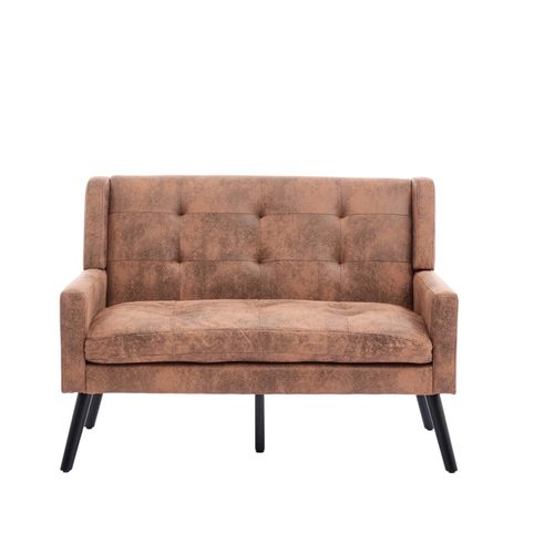 Canapé 2 Places 119x75x88 Cm, Assise Confortable, Tissu Lin, Pieds Bois, Couleur Café