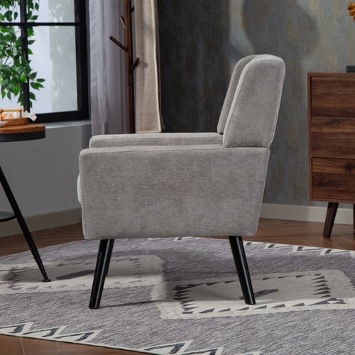 Fauteuil Compact, Assise Confortable, Revêtement Suédine, Pieds En Bois, Couleur Gris