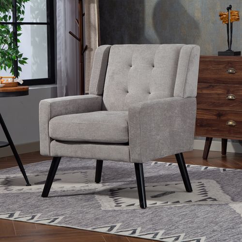 Fauteuil Compact, Assise Confortable, Revêtement Suédine, Pieds En Bois, Couleur Gris