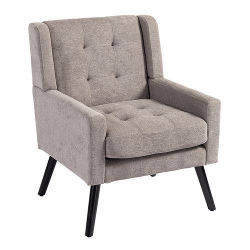 Fauteuil Compact, Assise Confortable, Revêtement Suédine, Pieds En Bois, Couleur Gris