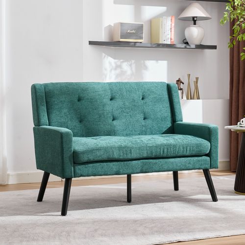 Canapé 2 Places 119x75x88 Cm, Assise Confortable, Tissu Lin, Pieds Bois, Couleur Vert