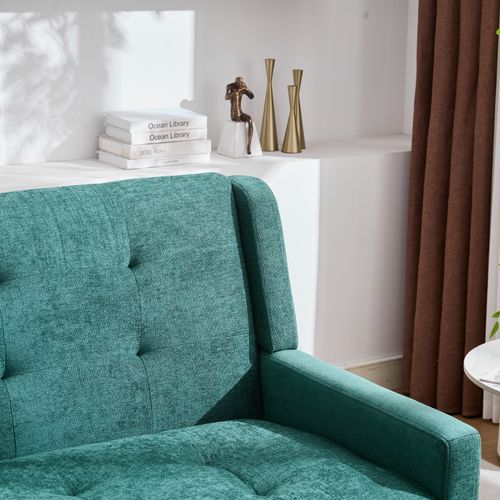 Canapé 2 Places 119x75x88 Cm, Assise Confortable, Tissu Lin, Pieds Bois, Couleur Vert