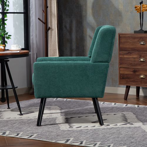 Fauteuil Compact, Assise Confortable, Revêtement Suédine, Pieds En Bois, Couleur Vert