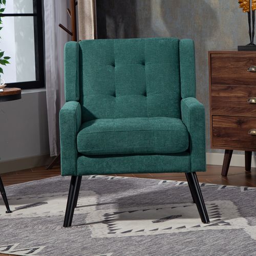 Fauteuil Compact, Assise Confortable, Revêtement Suédine, Pieds En Bois, Couleur Vert