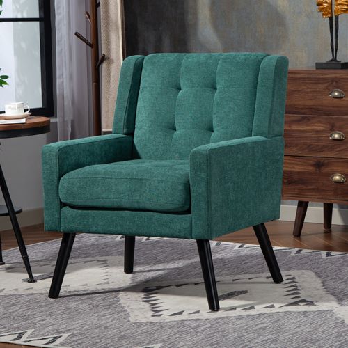 Fauteuil Compact, Assise Confortable, Revêtement Suédine, Pieds En Bois, Couleur Vert