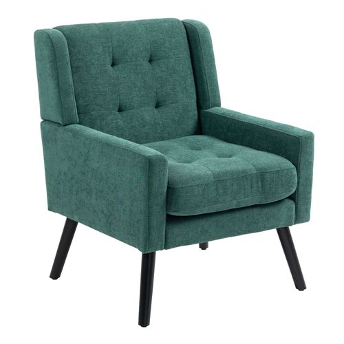 Fauteuil Compact, Assise Confortable, Revêtement Suédine, Pieds En Bois, Couleur Vert